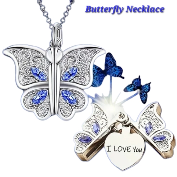 Jewelry - Butterfly Openable I Love You Photo Box Pendant Women's Necklace Jewelry Gifts